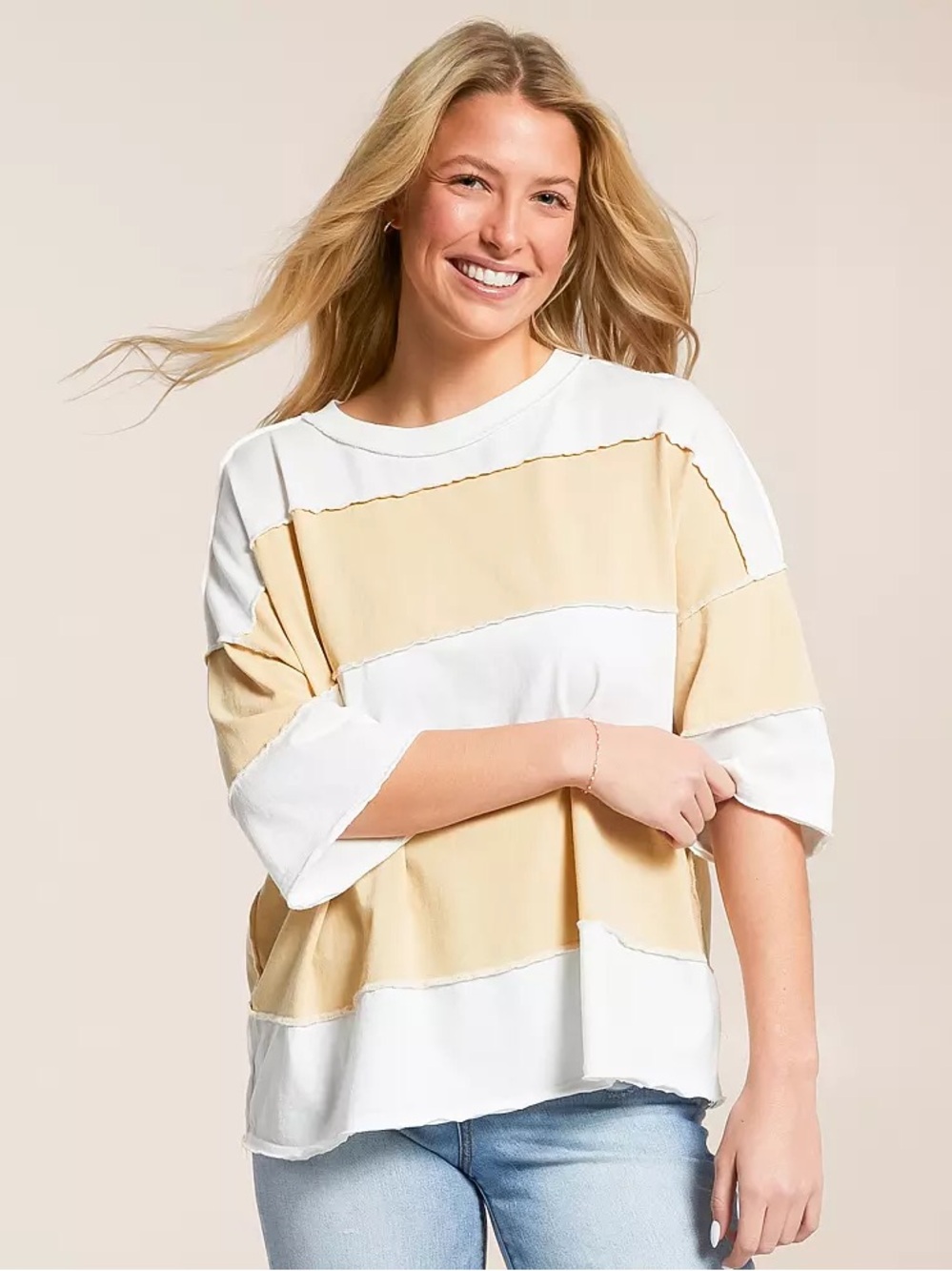 We The Free Oversized Stripe Tee in Cream & White